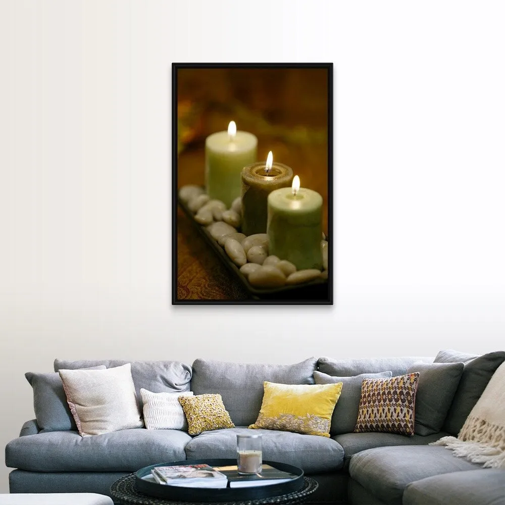 "Candles with stones" Black Float Frame Canvas Art