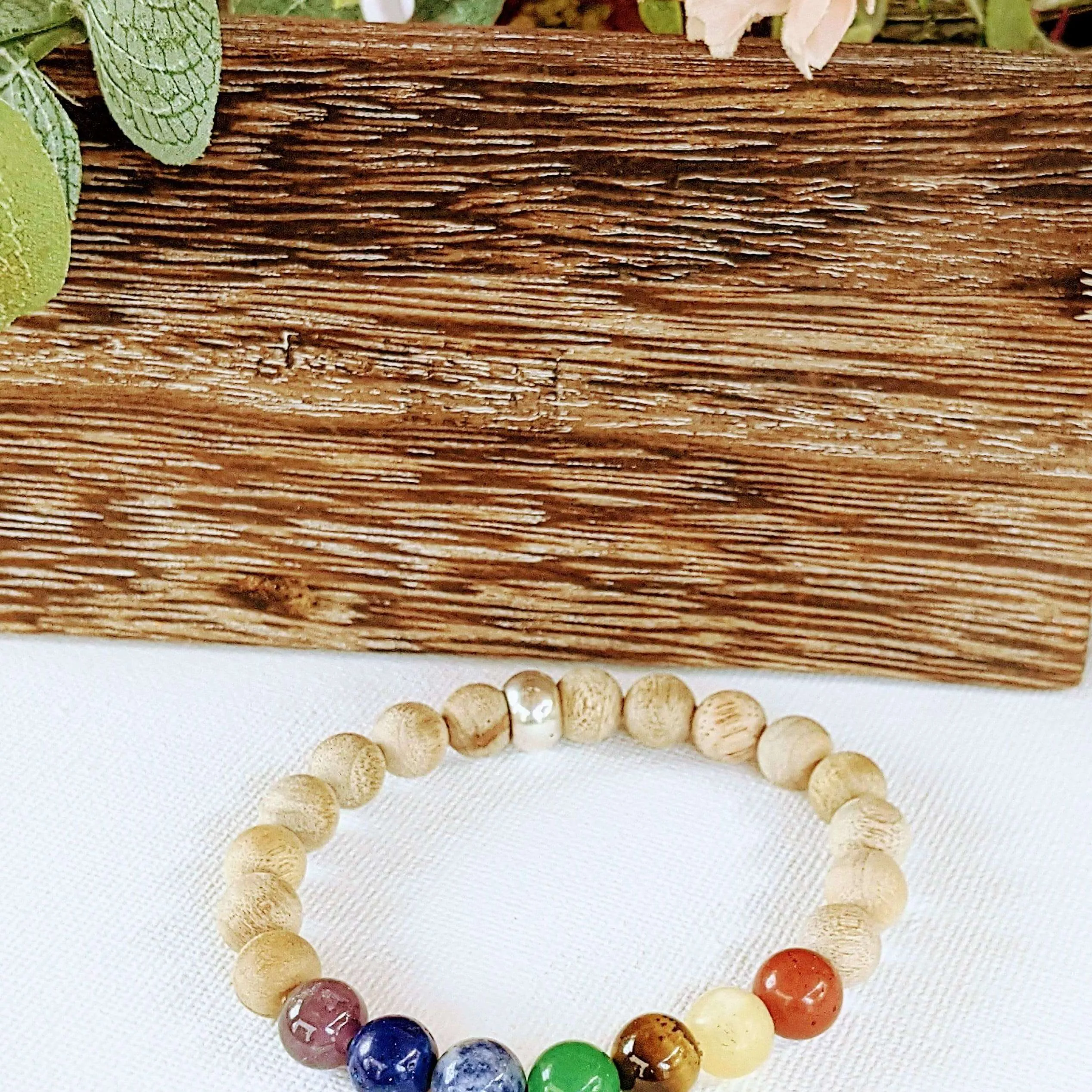 Sandalwood Chakra Bead Diffuser Bracelet, Energy & Balance