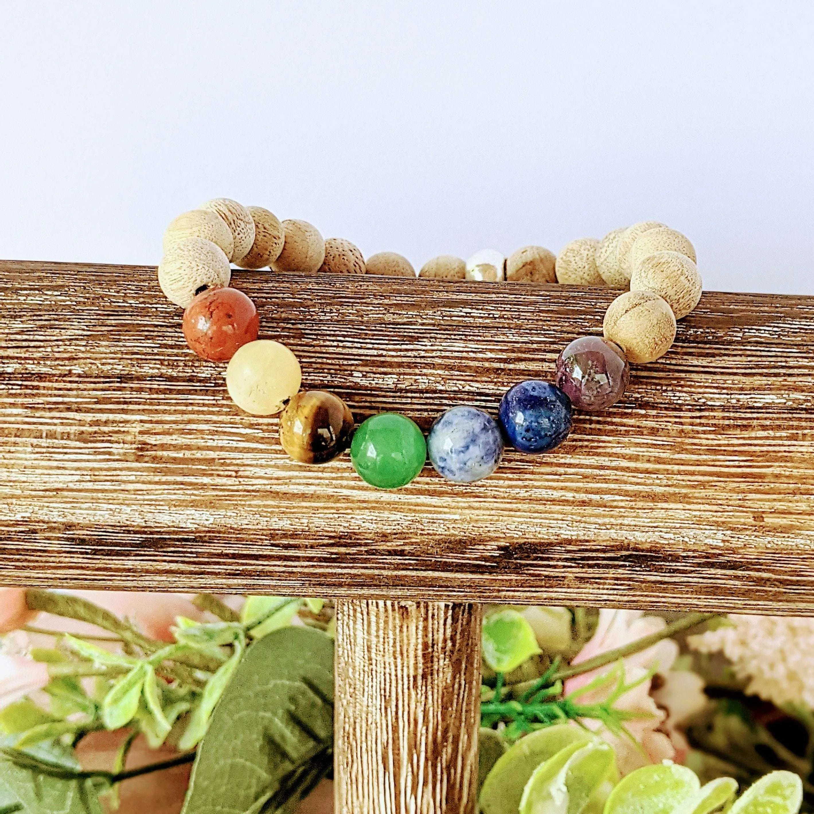 Sandalwood Chakra Bead Diffuser Bracelet, Energy & Balance