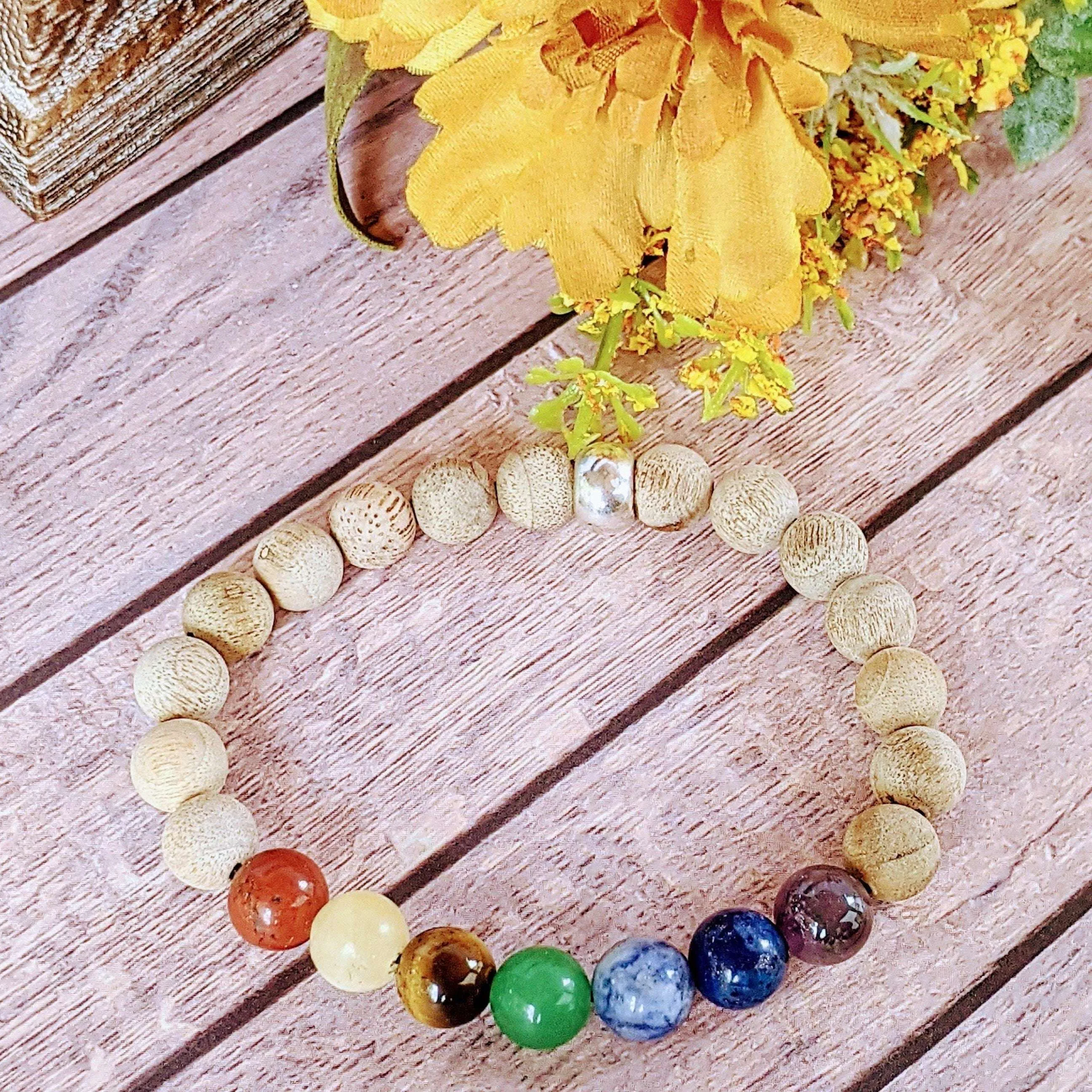 Sandalwood Chakra Bead Diffuser Bracelet, Energy & Balance