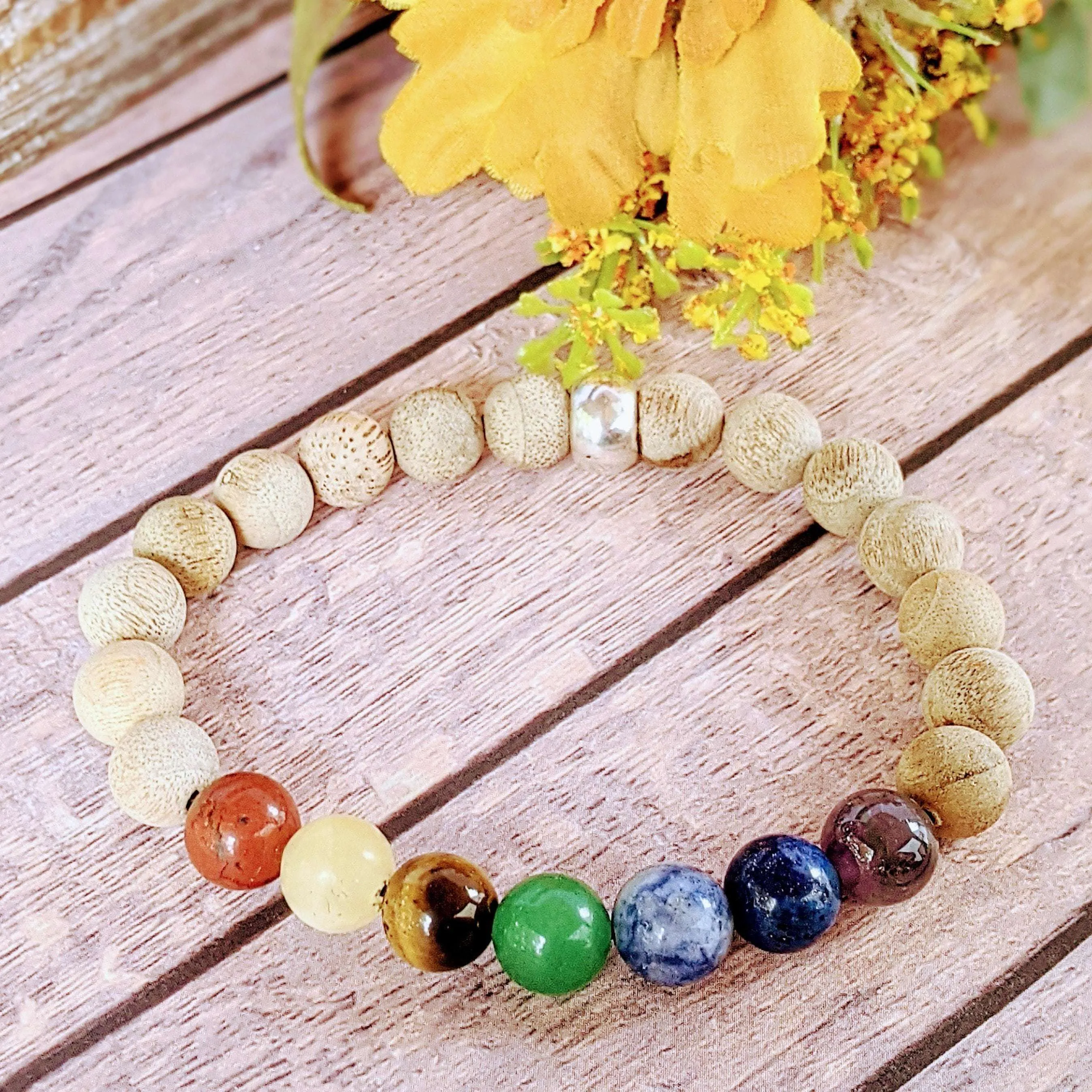 Sandalwood Chakra Bead Diffuser Bracelet, Energy & Balance