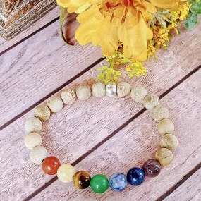 Sandalwood Chakra Bead Diffuser Bracelet, Energy & Balance