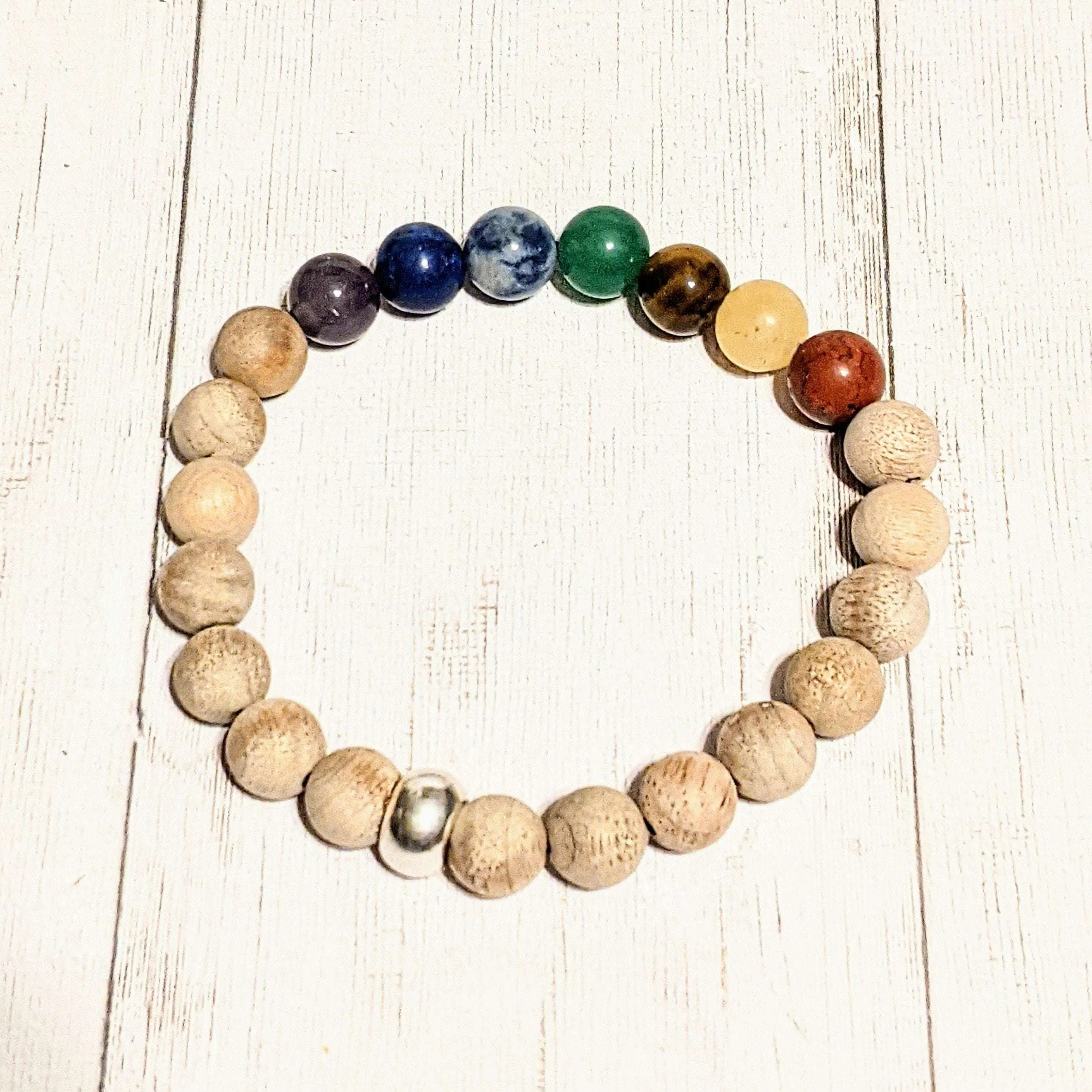 Sandalwood Chakra Bead Diffuser Bracelet, Energy & Balance