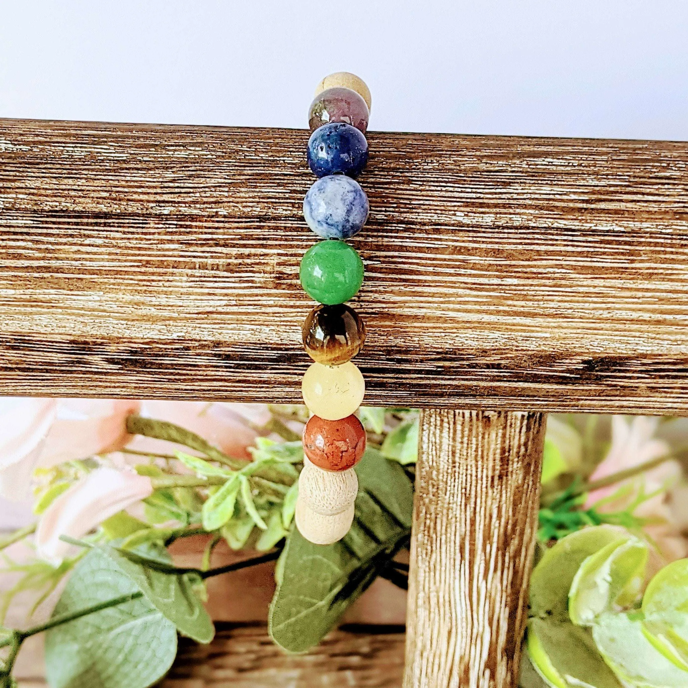 Sandalwood Chakra Bead Diffuser Bracelet, Energy & Balance