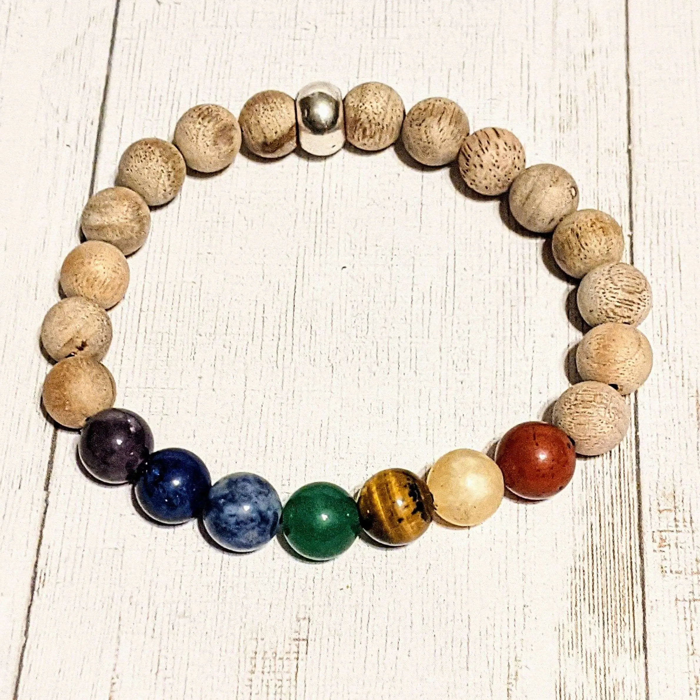 Sandalwood Chakra Bead Diffuser Bracelet, Energy & Balance