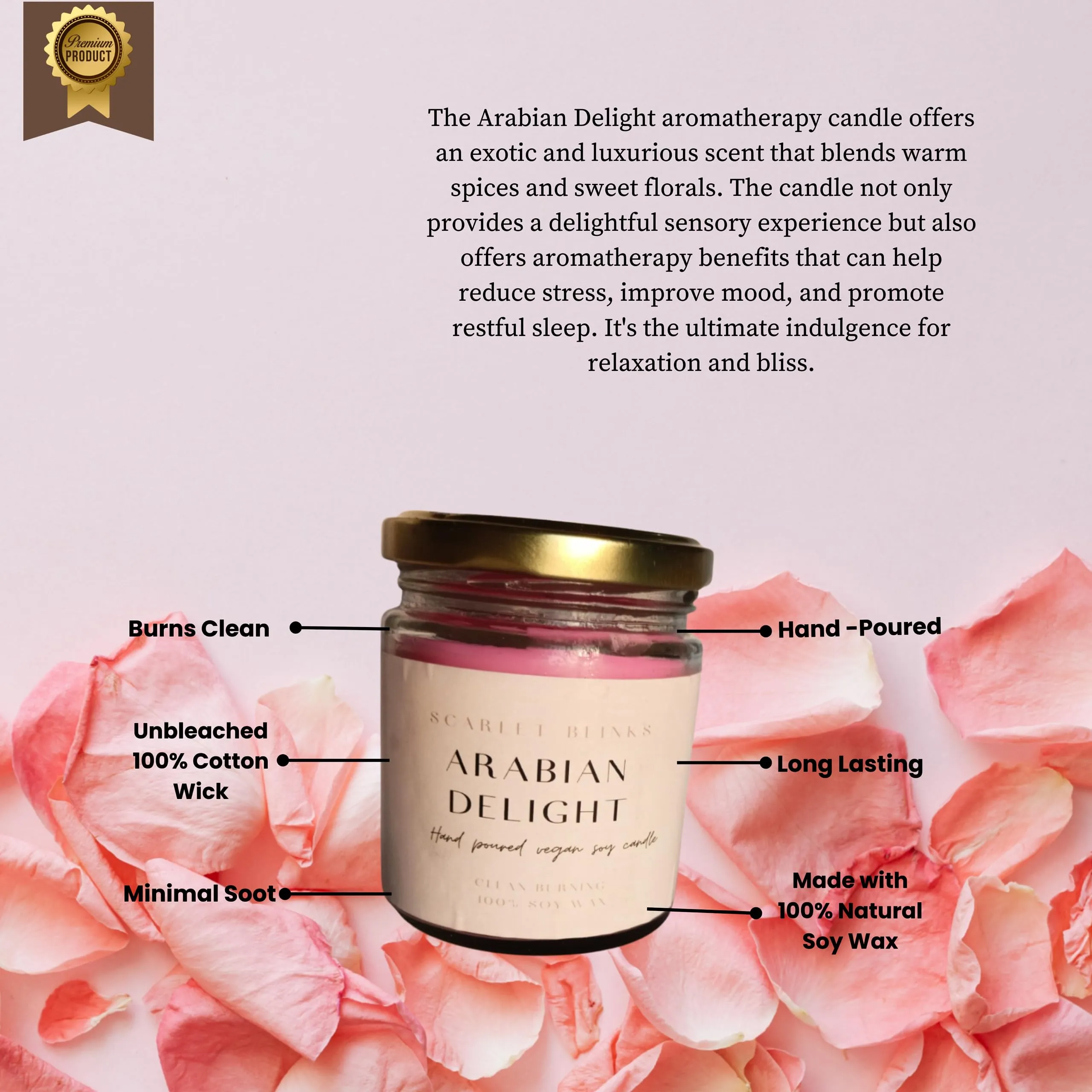 Scarlet Blinks Arabian Delight|Soy Wax Candle|Aroma Therapy Candle|Burning Time :-45 HRS Pack of 3