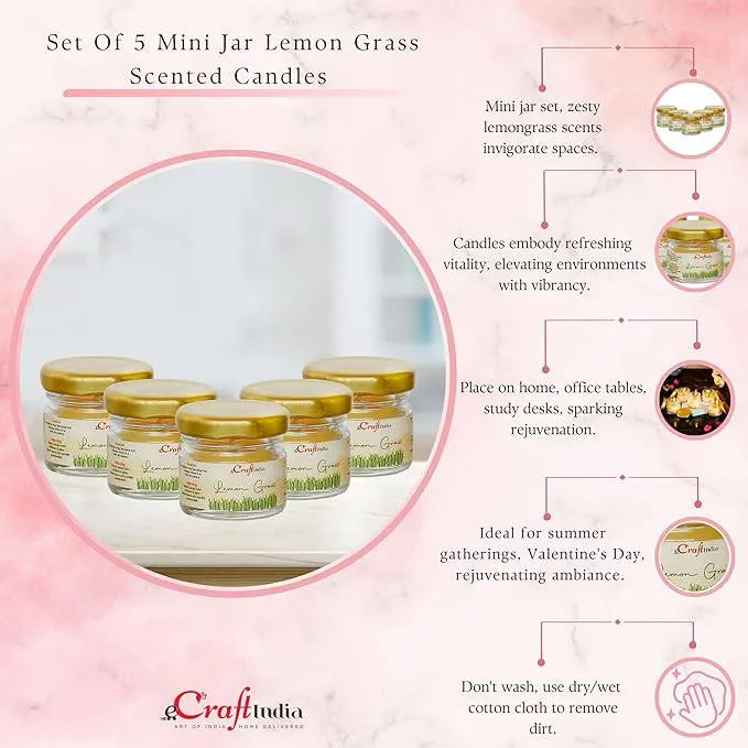 Set of 5 Lemon Grass Scented Minijar Candles – Handcrafted for an Invigorating and Refreshing Ambiance