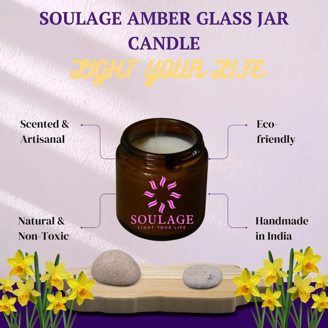 SOULAGE Premium Jasmine Scented Jar Candle| Luxury Aromatherapy| Hand Crafted| Natural Soy Wax| Healing & Meditation| Non Toxic| Anti Mosquito| 40  Burning Hours| Smokeless & Dripless Set of 2