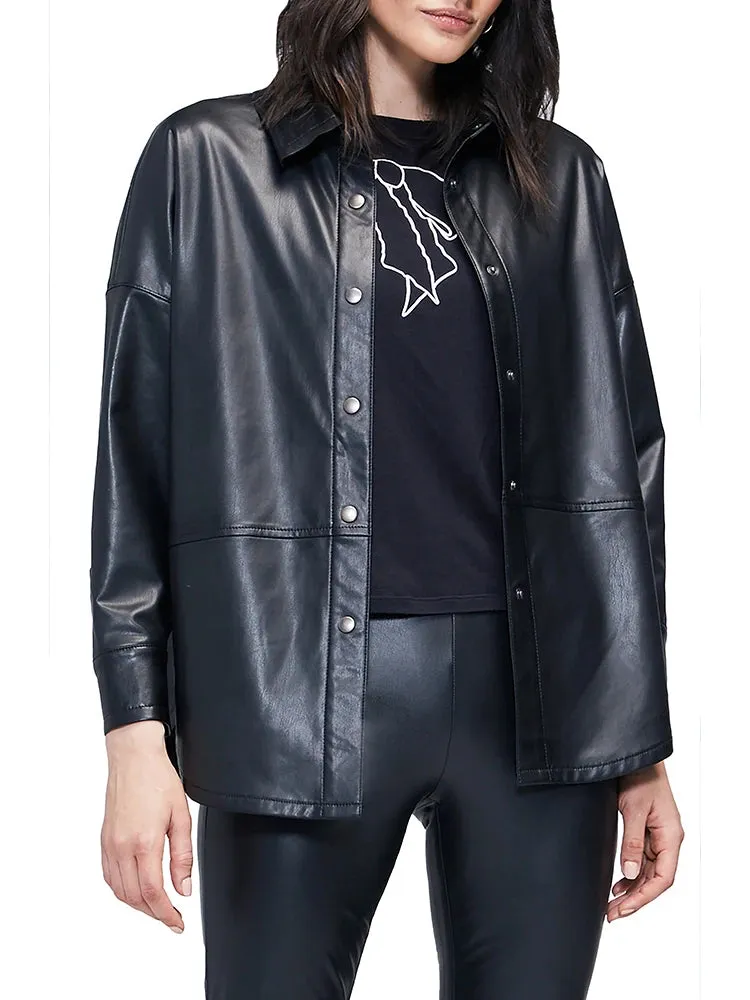 Trend4us Women's Oversized Faux Leather Snap Button Jacket