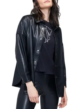 Trend4us Women's Oversized Faux Leather Snap Button Jacket