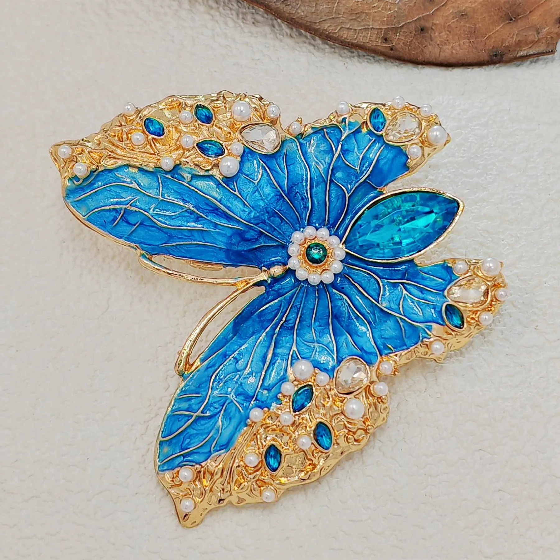 Vintage Teal Blue Enamel Butterfly Brooch, Renaissance Inspired Jewelry