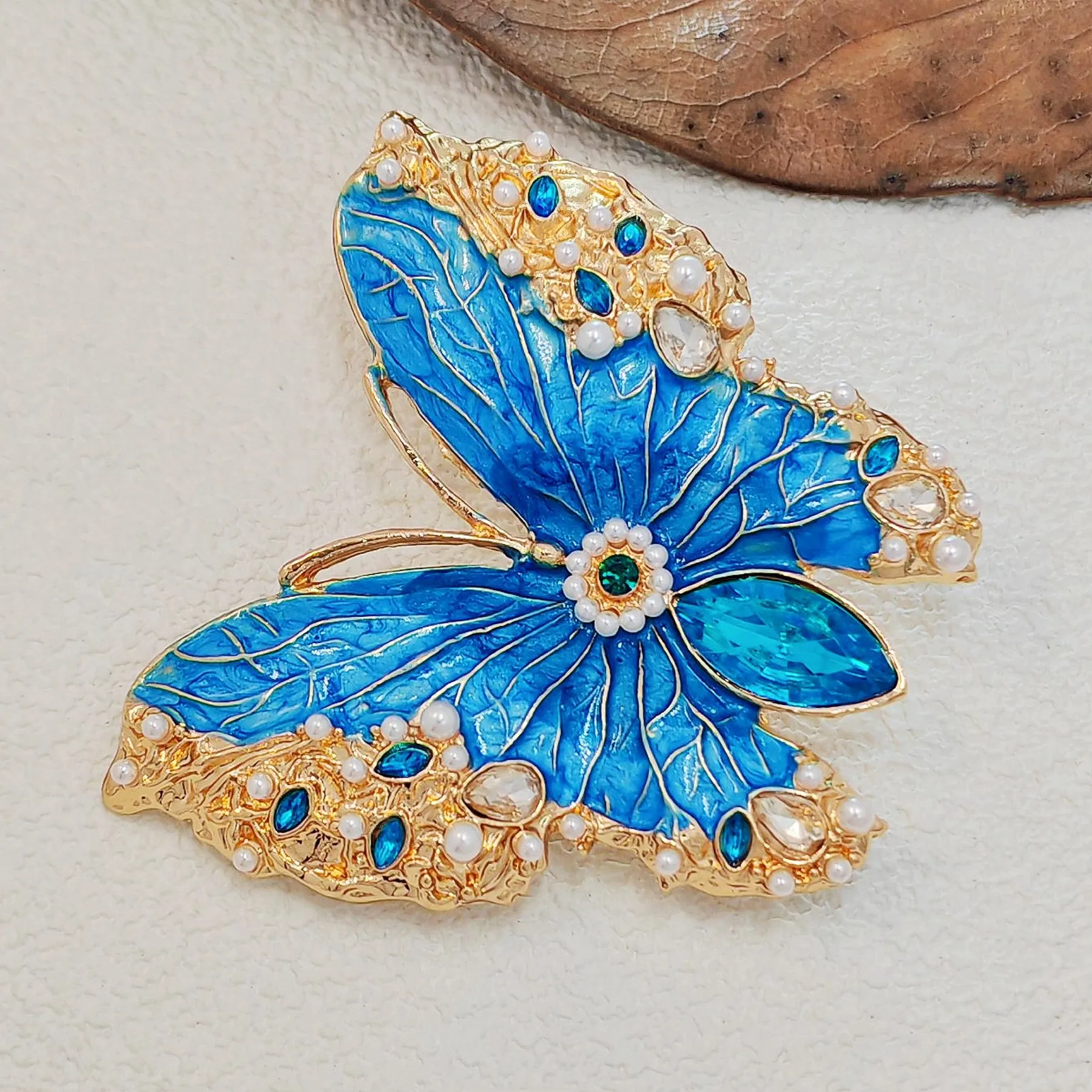 Vintage Teal Blue Enamel Butterfly Brooch, Renaissance Inspired Jewelry