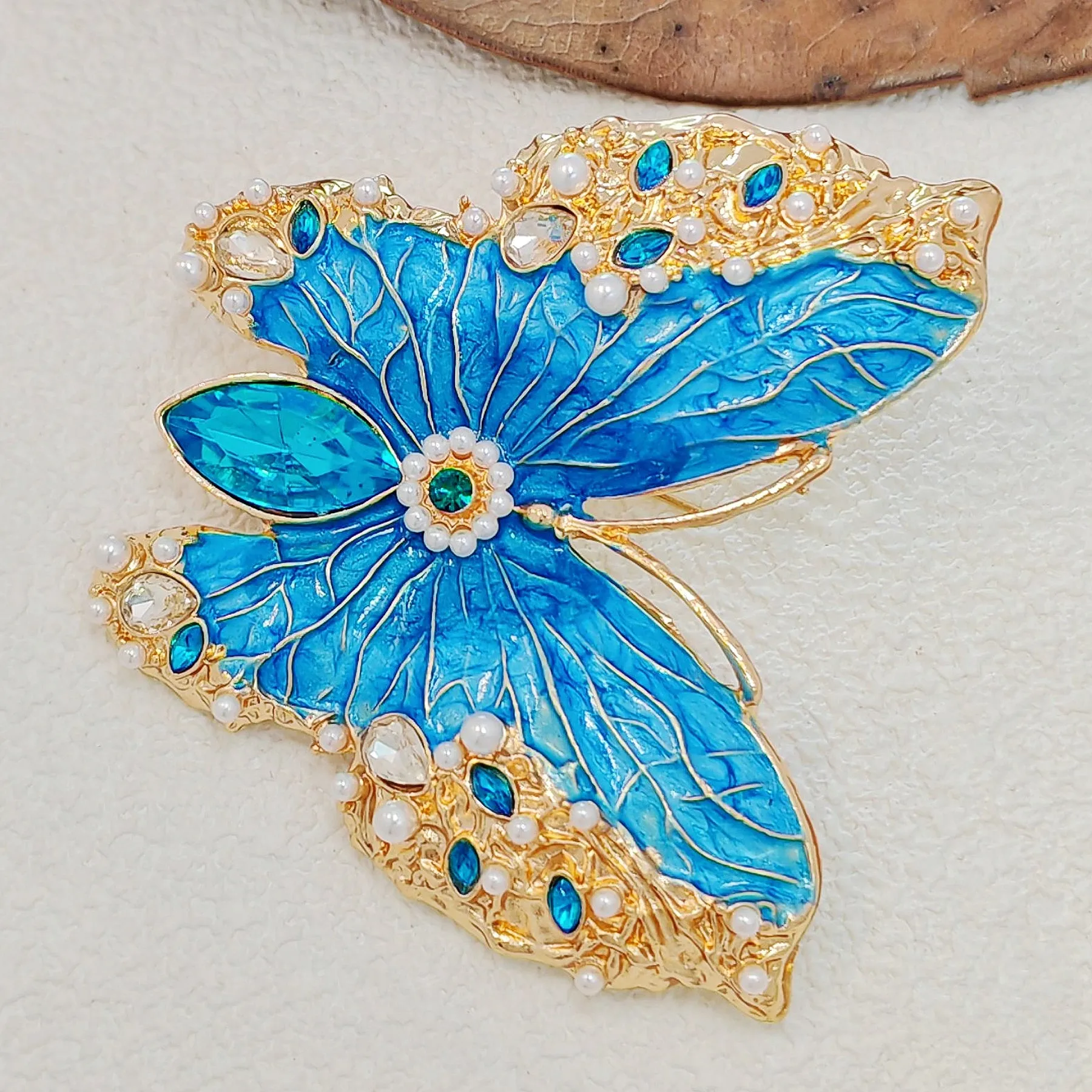 Vintage Teal Blue Enamel Butterfly Brooch, Renaissance Inspired Jewelry