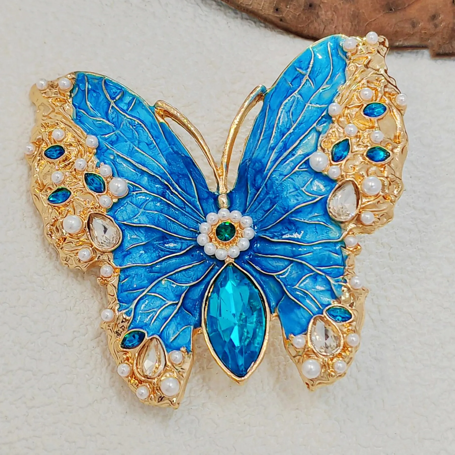 Vintage Teal Blue Enamel Butterfly Brooch, Renaissance Inspired Jewelry