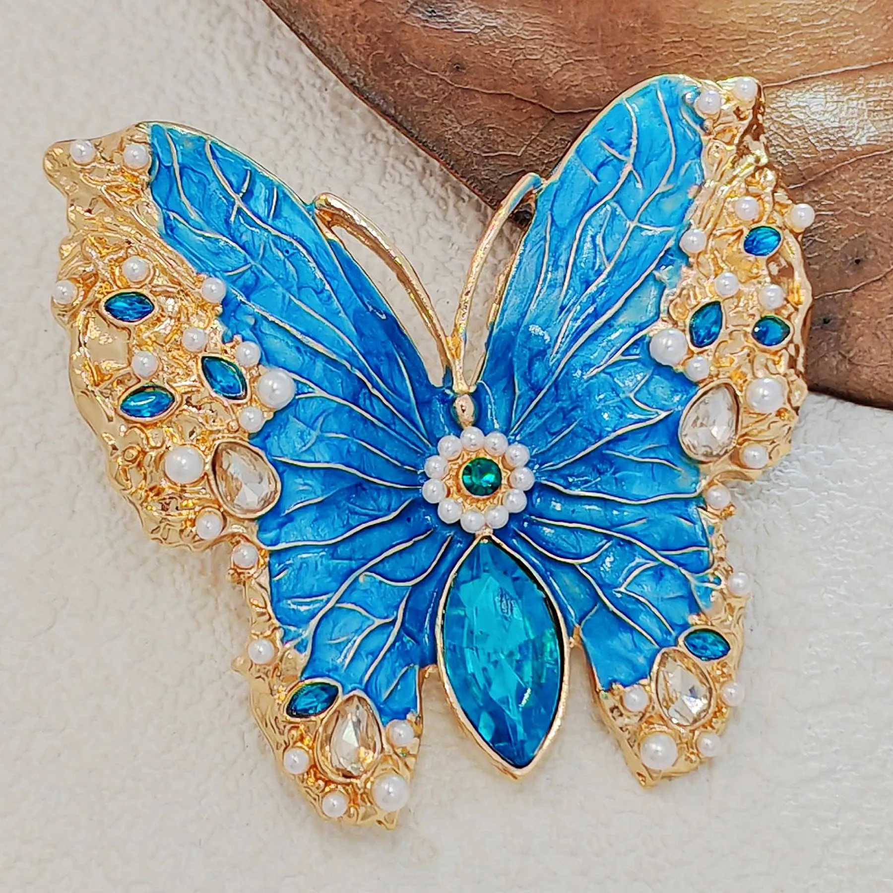 Vintage Teal Blue Enamel Butterfly Brooch, Renaissance Inspired Jewelry