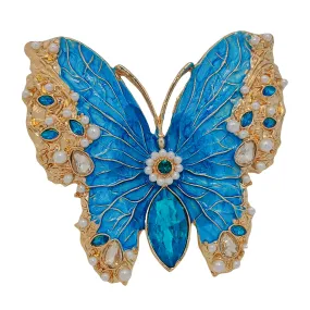 Vintage Teal Blue Enamel Butterfly Brooch, Renaissance Inspired Jewelry