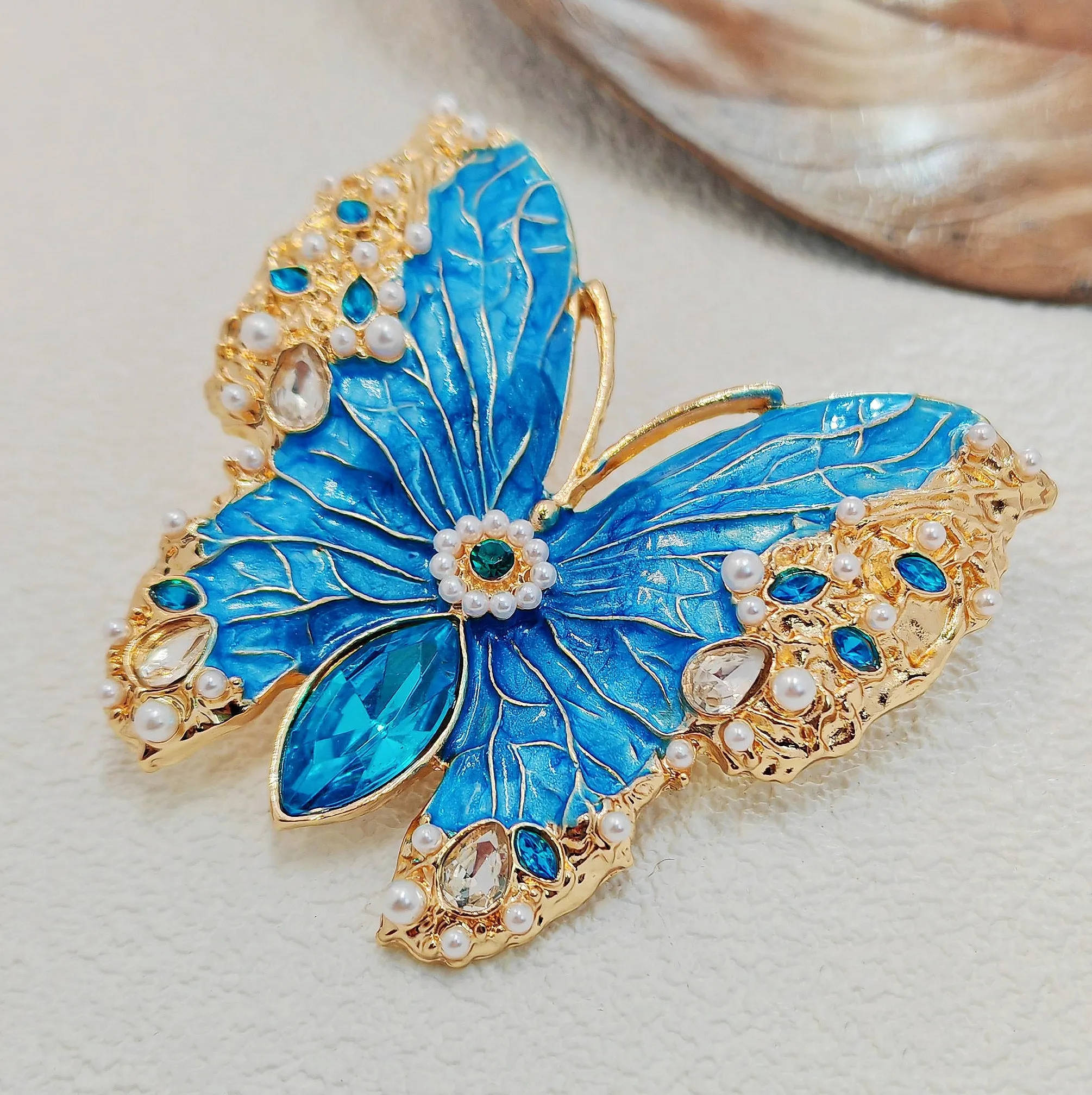 Vintage Teal Blue Enamel Butterfly Brooch, Renaissance Inspired Jewelry