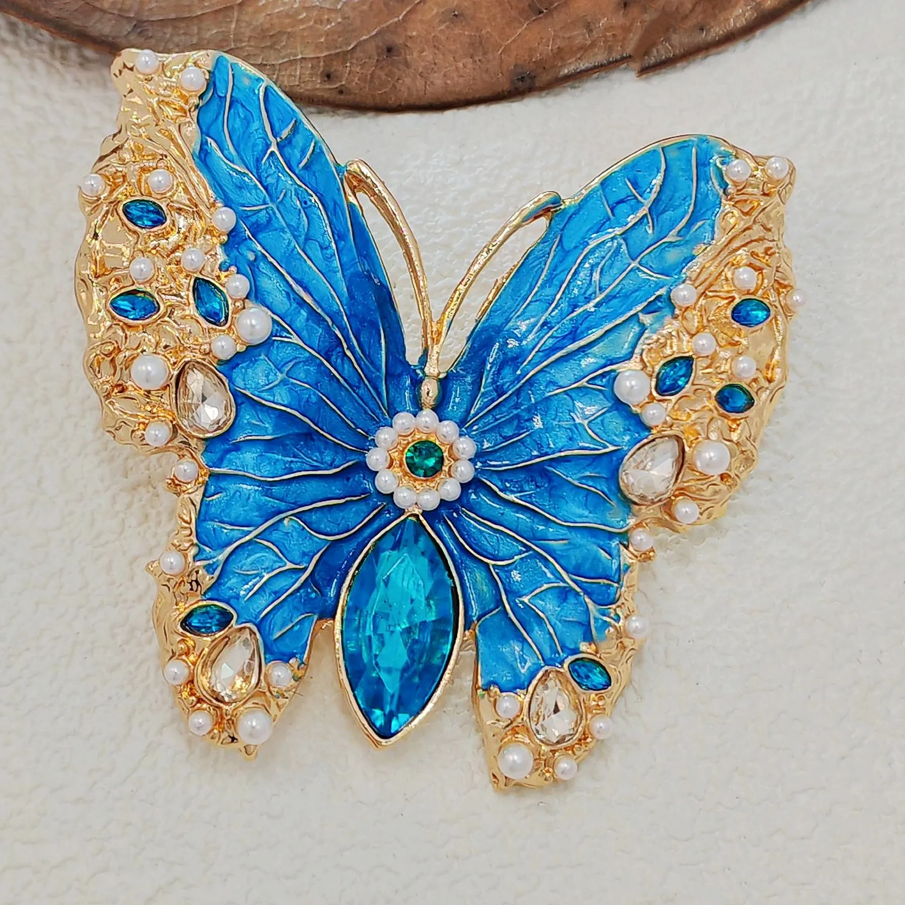 Vintage Teal Blue Enamel Butterfly Brooch, Renaissance Inspired Jewelry