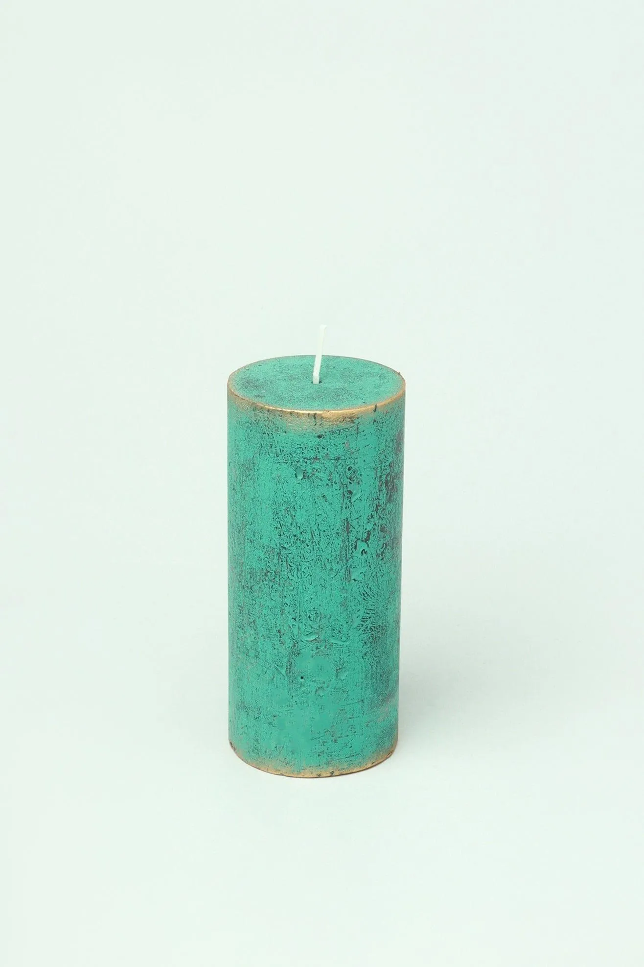 Vivian Antique Marble Teal Light Gold Brass Pillar Candle