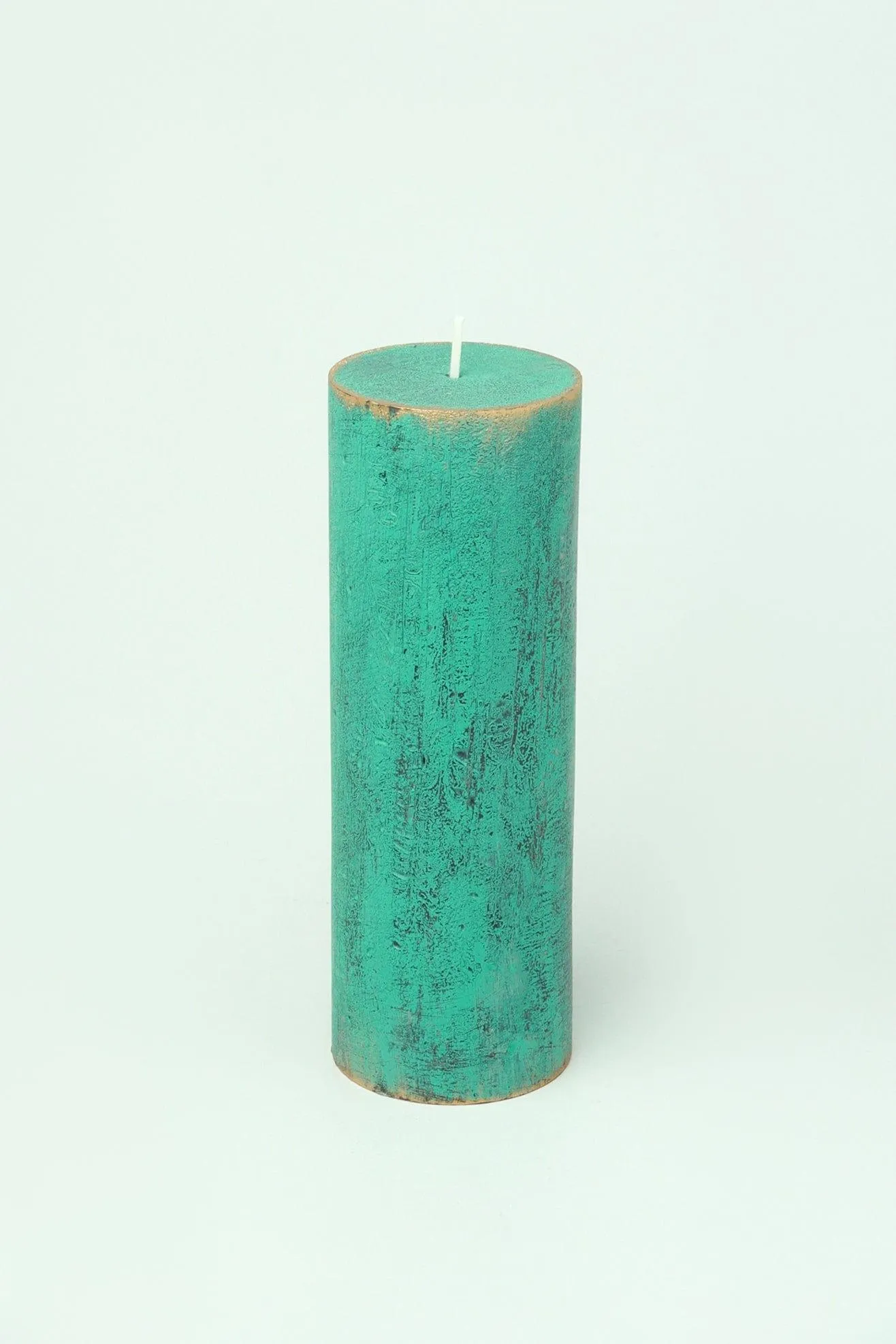 Vivian Antique Marble Teal Light Gold Brass Pillar Candle